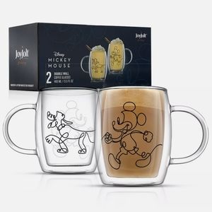 JoyJolt Disney Mickey Mouse & Pluto Aroma Glass Mugs 13.5 oz Set of 2